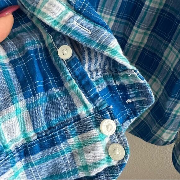 Tommy Hilfiger Blue Plaid Double Layer Contrasting Cotton Shirt Women Large - Picture 6 of 8